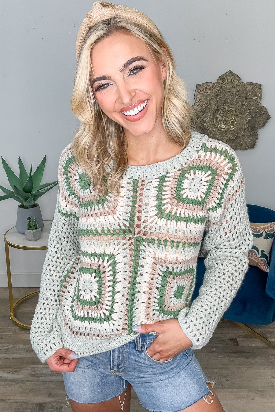Ash and Hunter Green Crochet Sweater