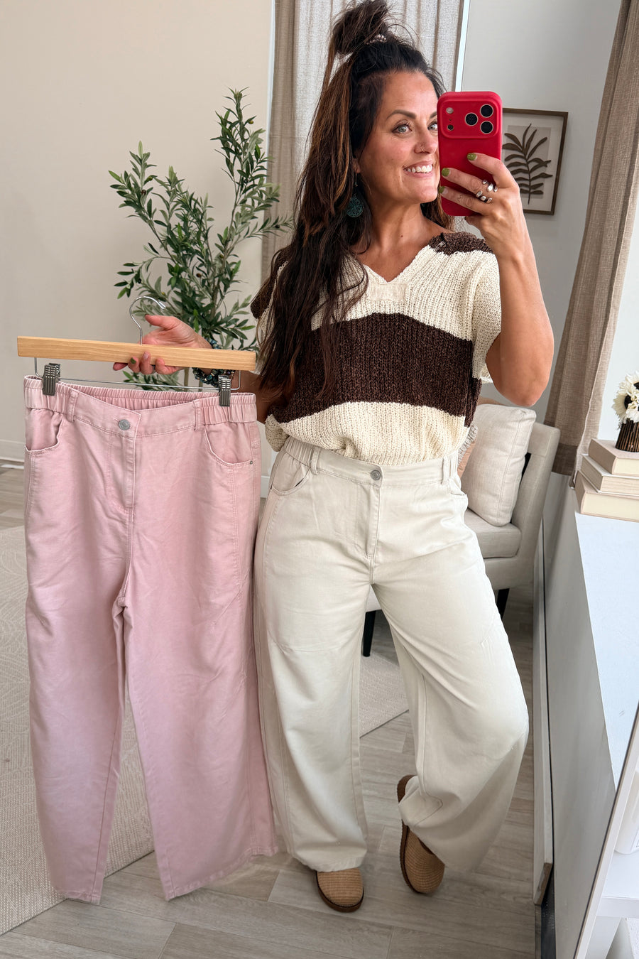 Mineral Washed Elastic Waist Straight Leg Jeans