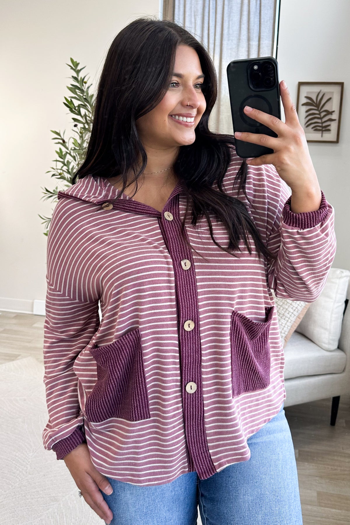 Striped Ribbed Button Down Knit Shacket