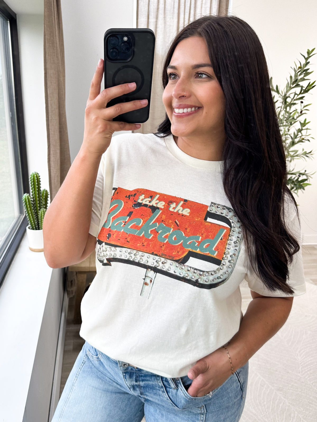 White Take The Backroad Graphic Tee- 100% Cotton