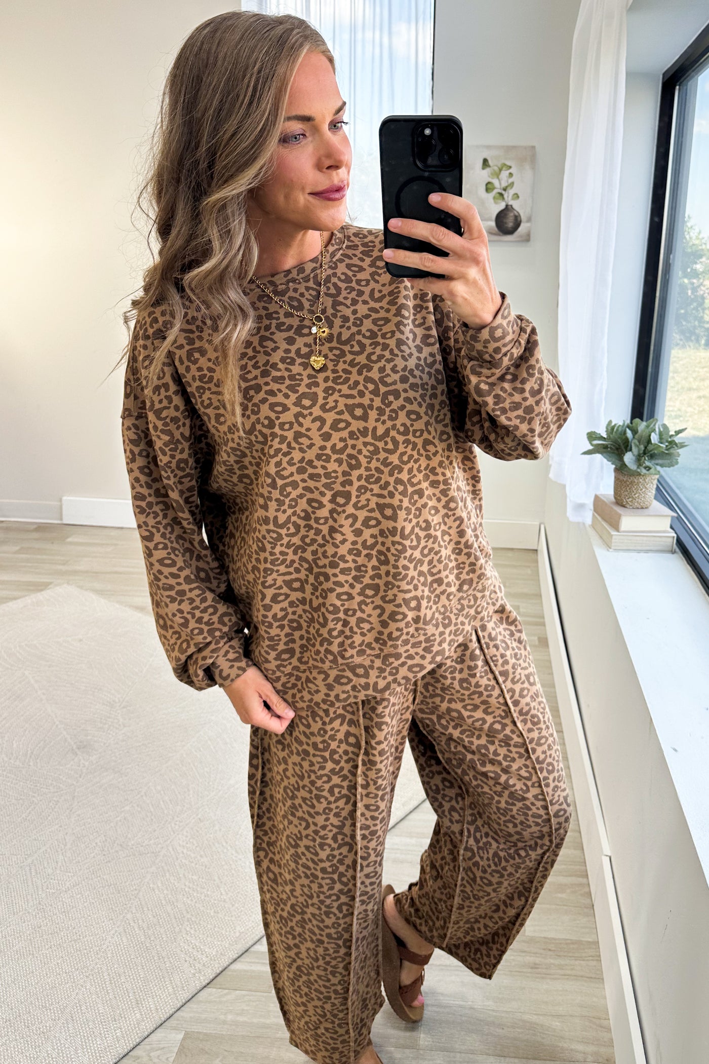 Leopard Print Seam Detail Pull On Barrel Pants