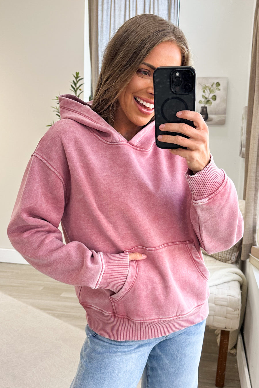 Fleece Acid Wash Kangaroo Pocket Hoodie