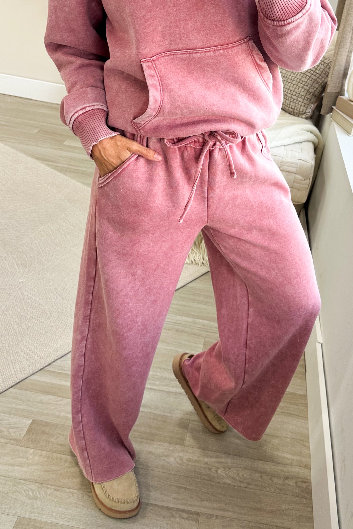 Acid Wash Fleece Sweatpants With Pockets