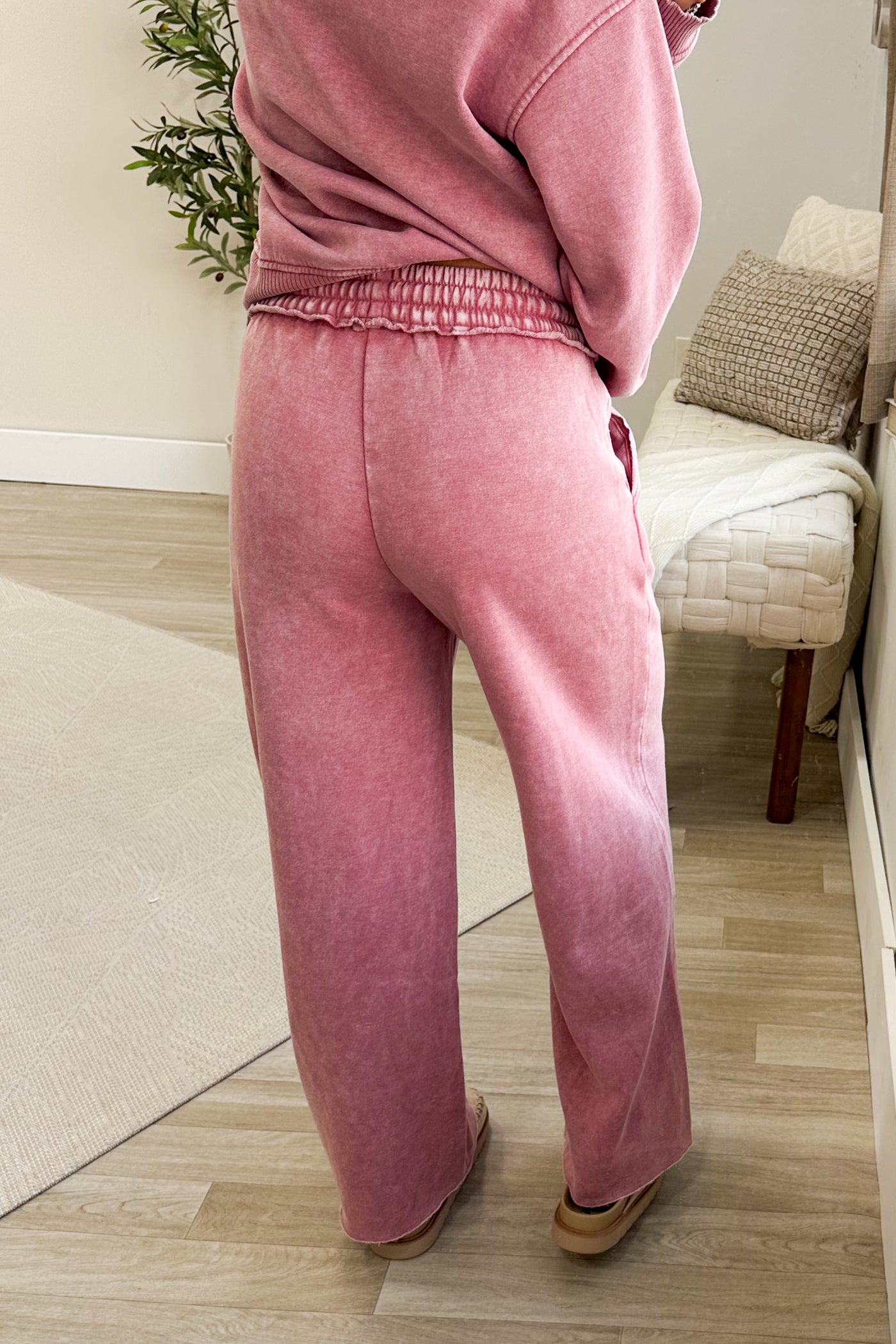 Acid Wash Fleece Sweatpants With Pockets
