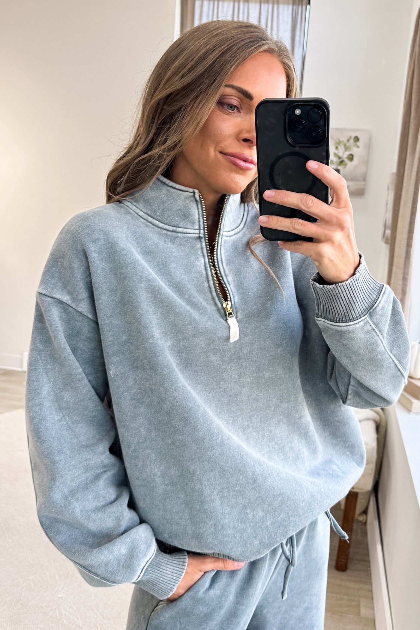 Acid Wash Fleece Half Zip Sweatshirt