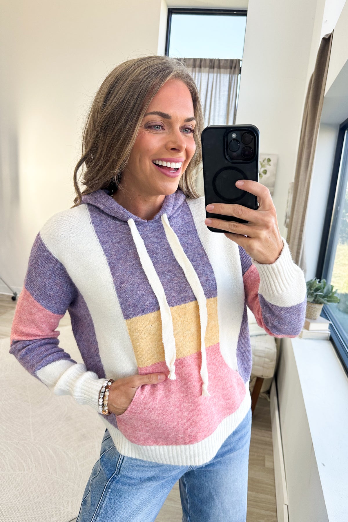 Staccato Lavender And Pink Colorblock Hoodie Sweater