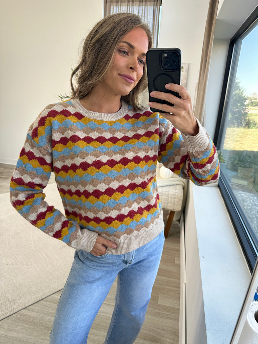 Multicolor Pattern Pullover Sweater