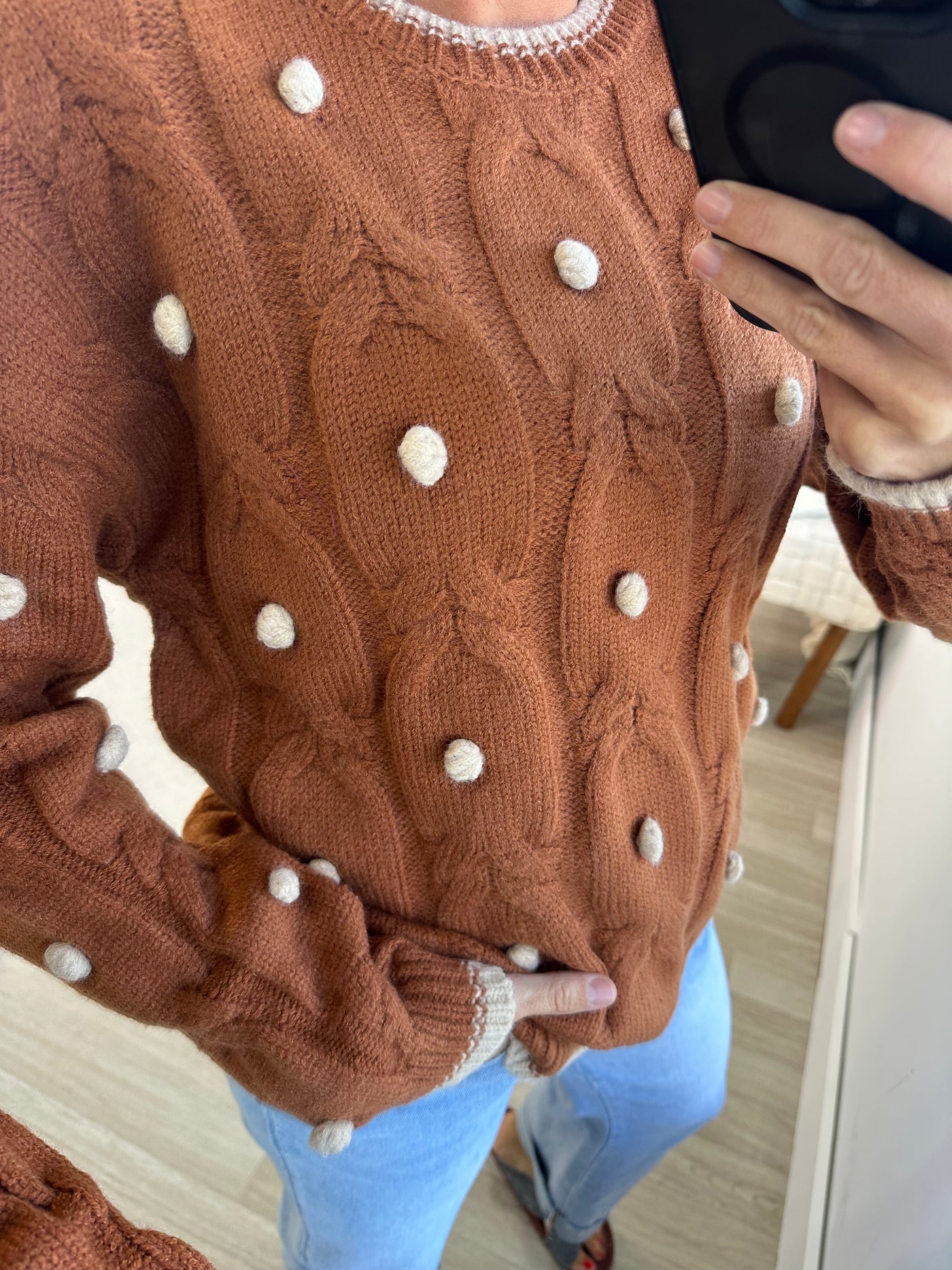 Camel Pullover Pom Pom Detailed Sweater
