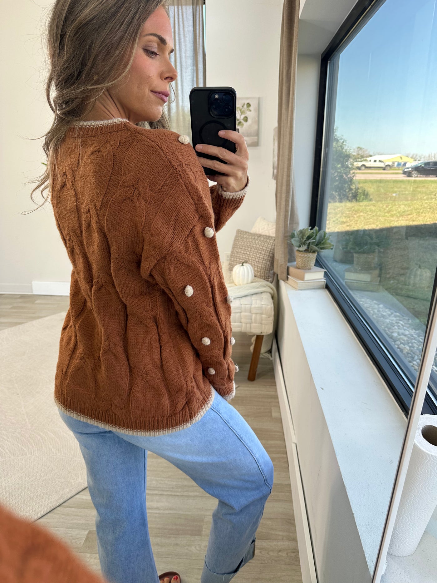 Camel Pullover Pom Pom Detailed Sweater