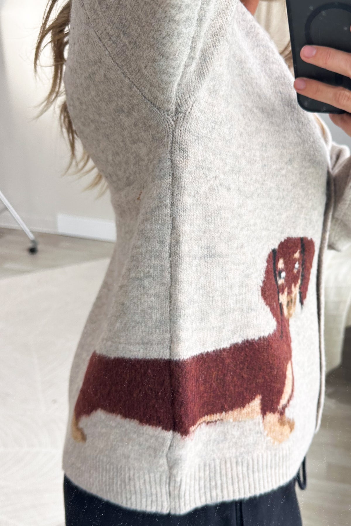 Staccato Oatmeal Weenie Dogs Button Up Cardigan