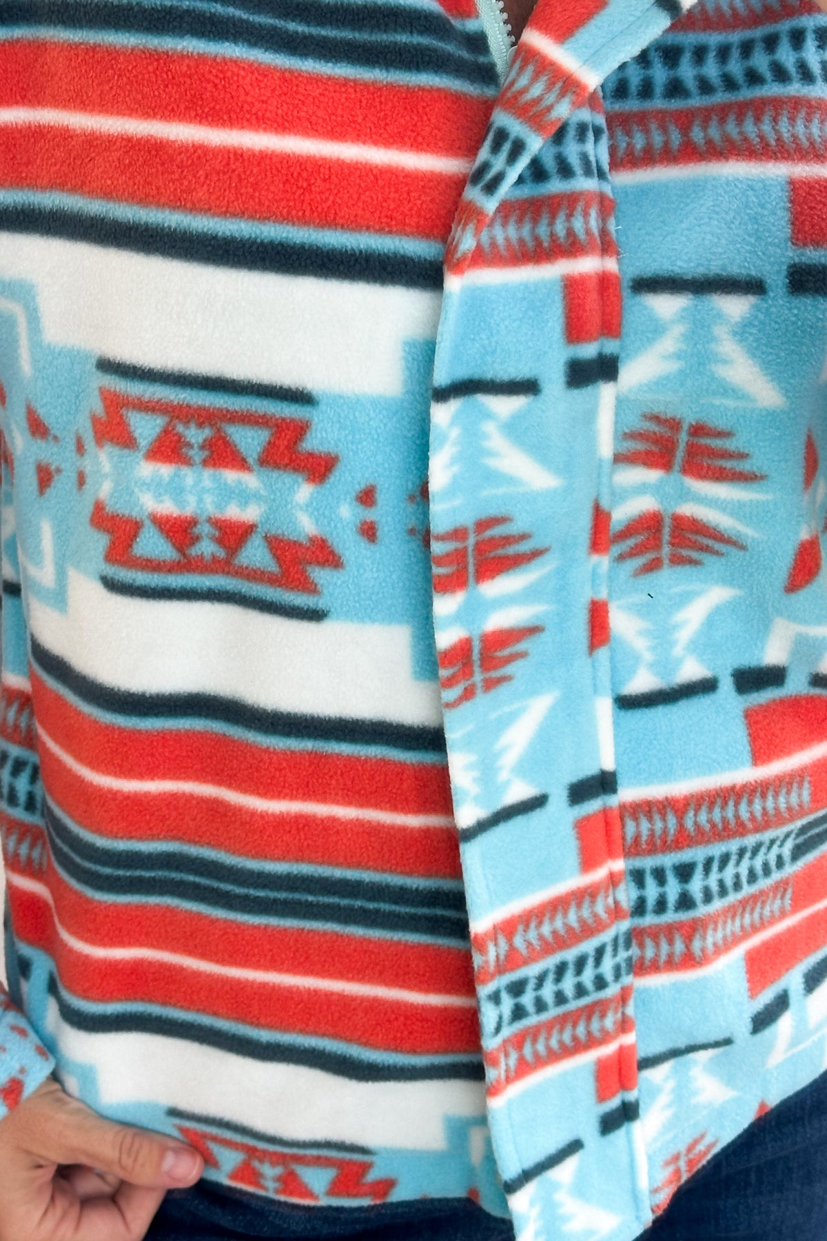 Aqua Aztec Fleece Front Pocket Zip Up Jacket