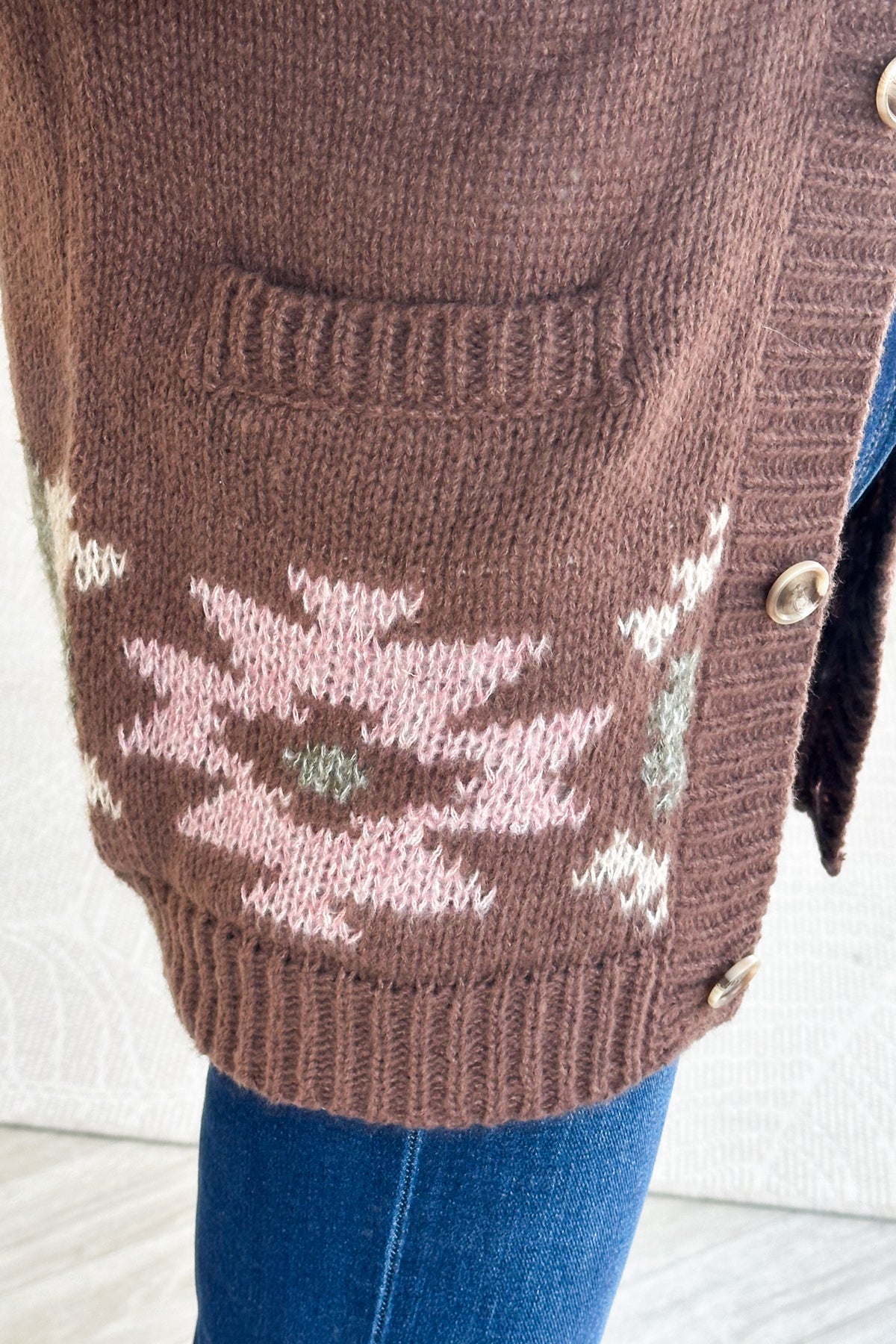 Chocolate Brown Western Horse Intarsia Knit Button Cardigan