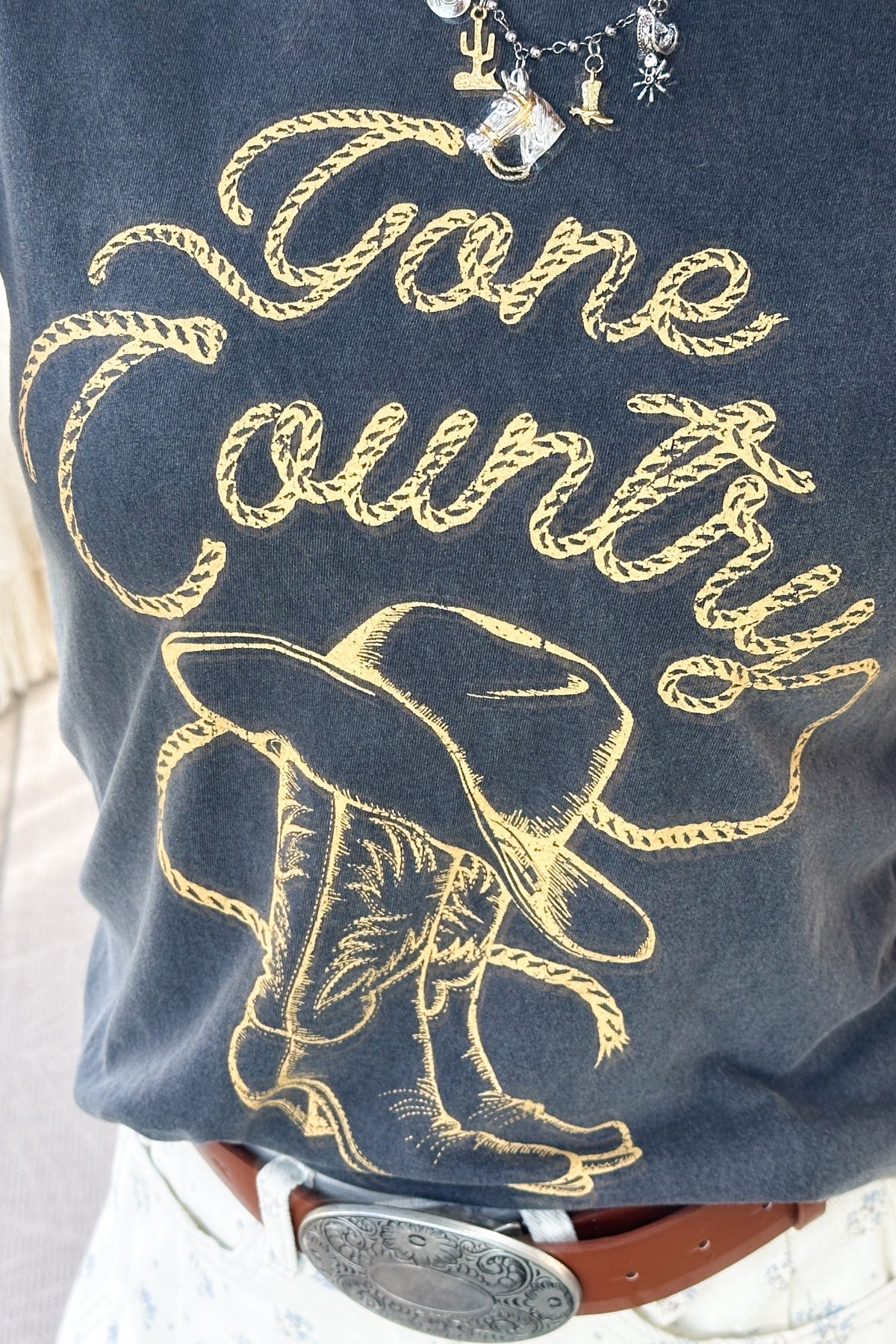 Black Mineral Washed Gone Country Knit Tee