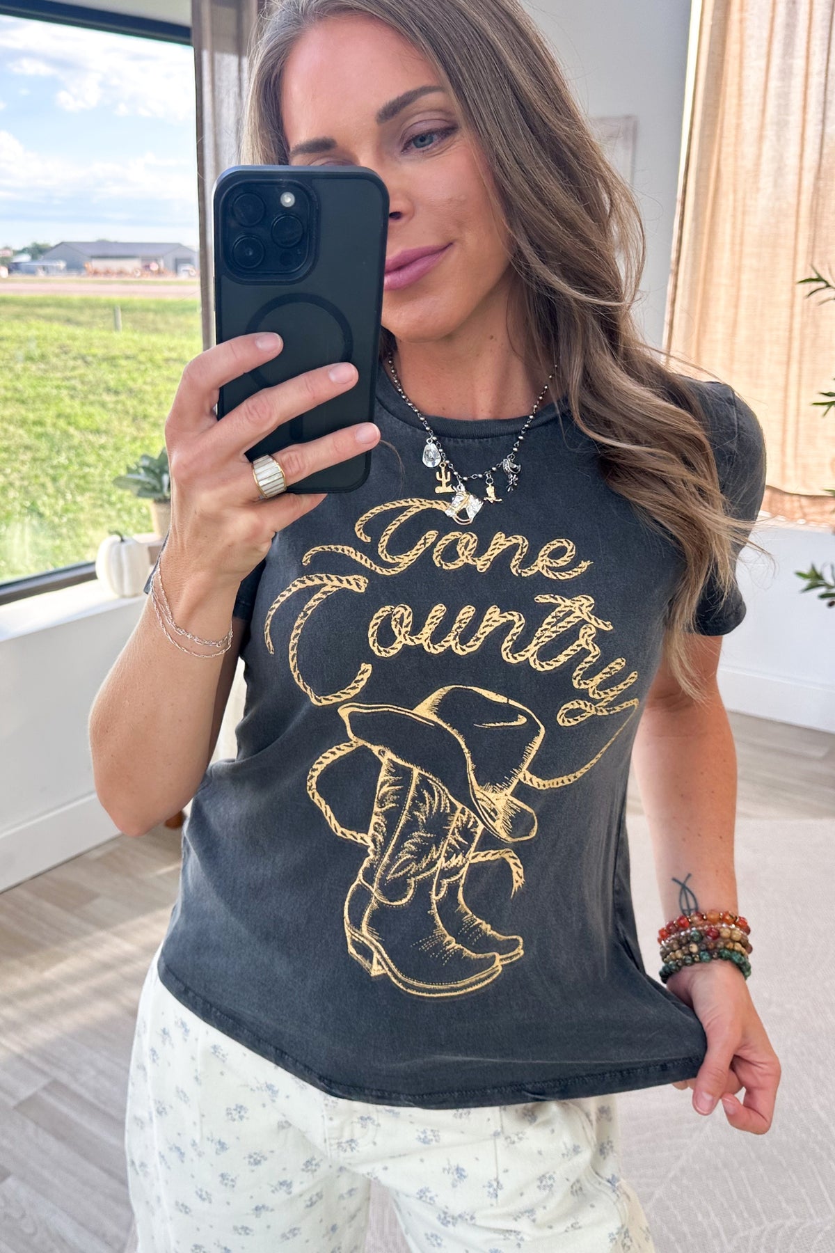 Black Mineral Washed Gone Country Knit Tee