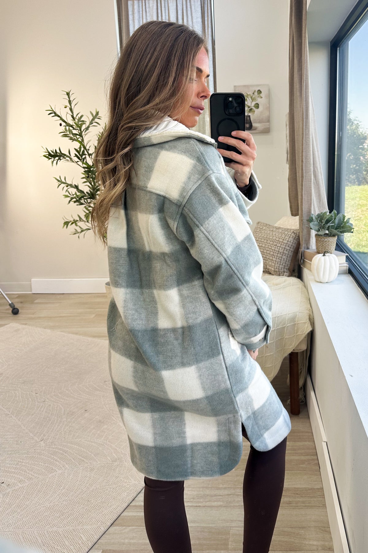 Sage Checker Print Zip Up Jacket