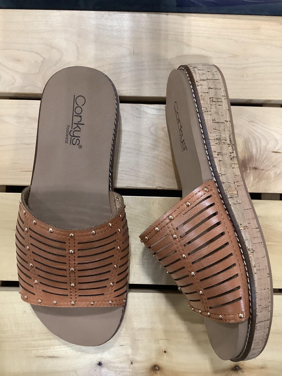 Corkys Cognac Low Wedge Slid Sandal