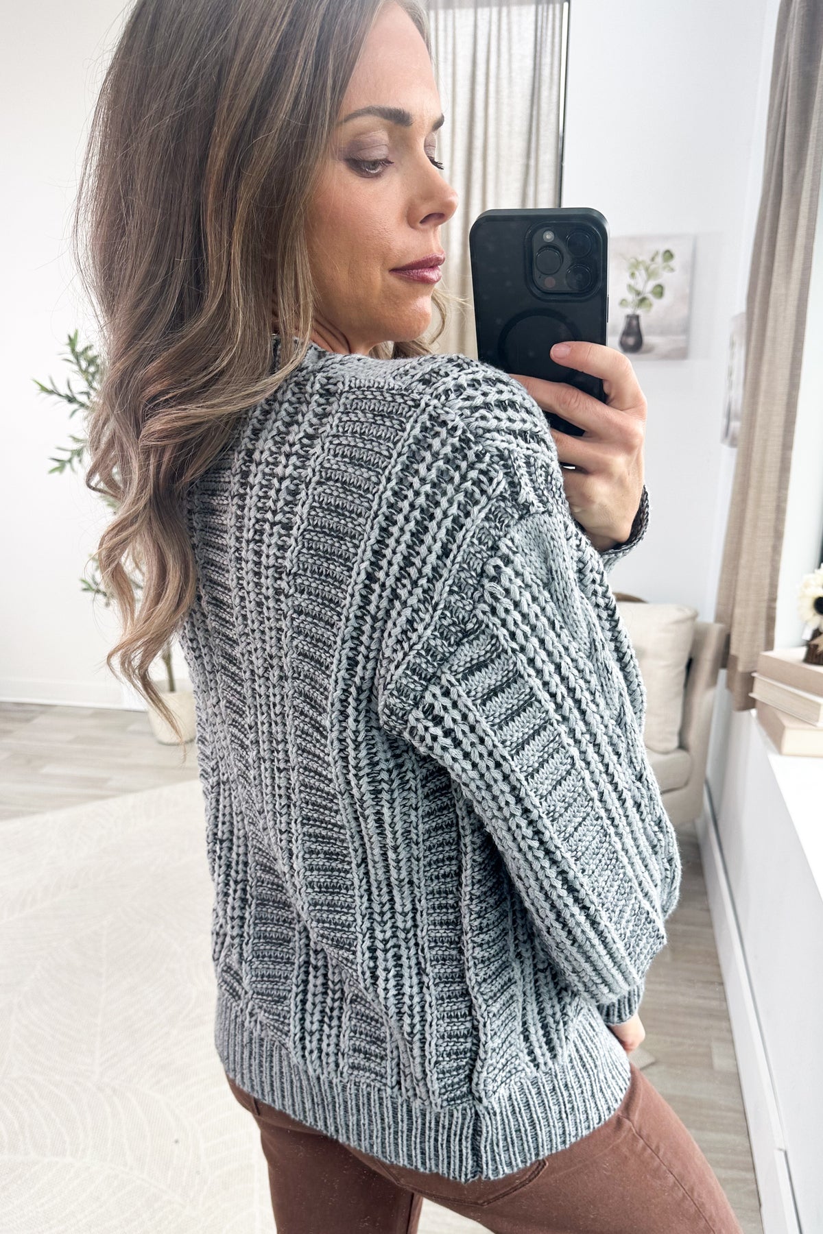 V-Neck Cable Knit Oversized Button Down Cardigan