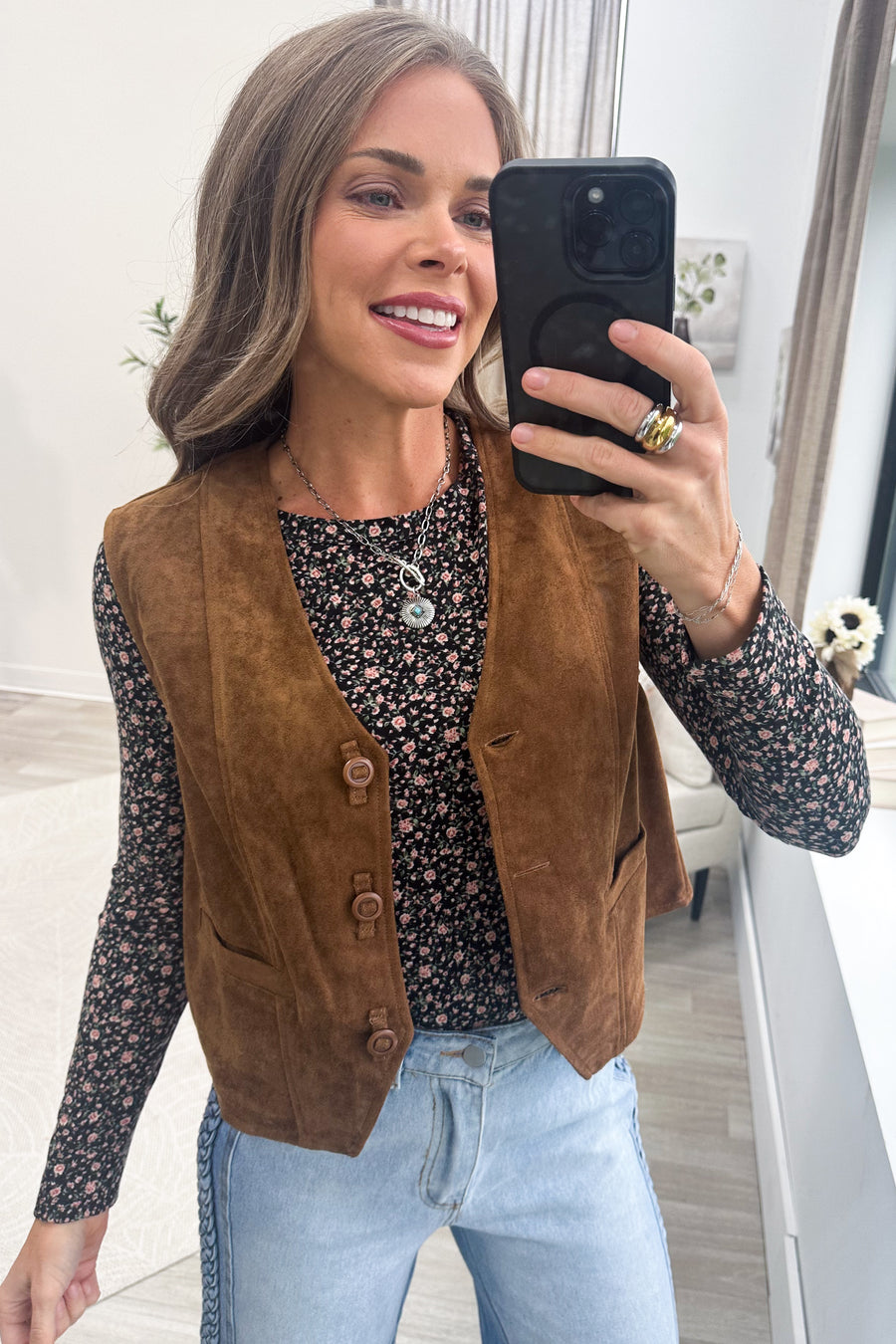 Camel Soft Faux Suede V-Neck Vest