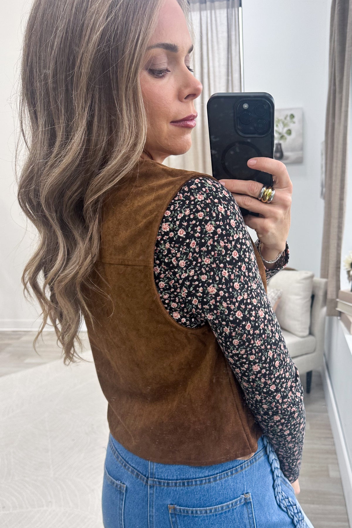 Camel Soft Faux Suede V-Neck Vest