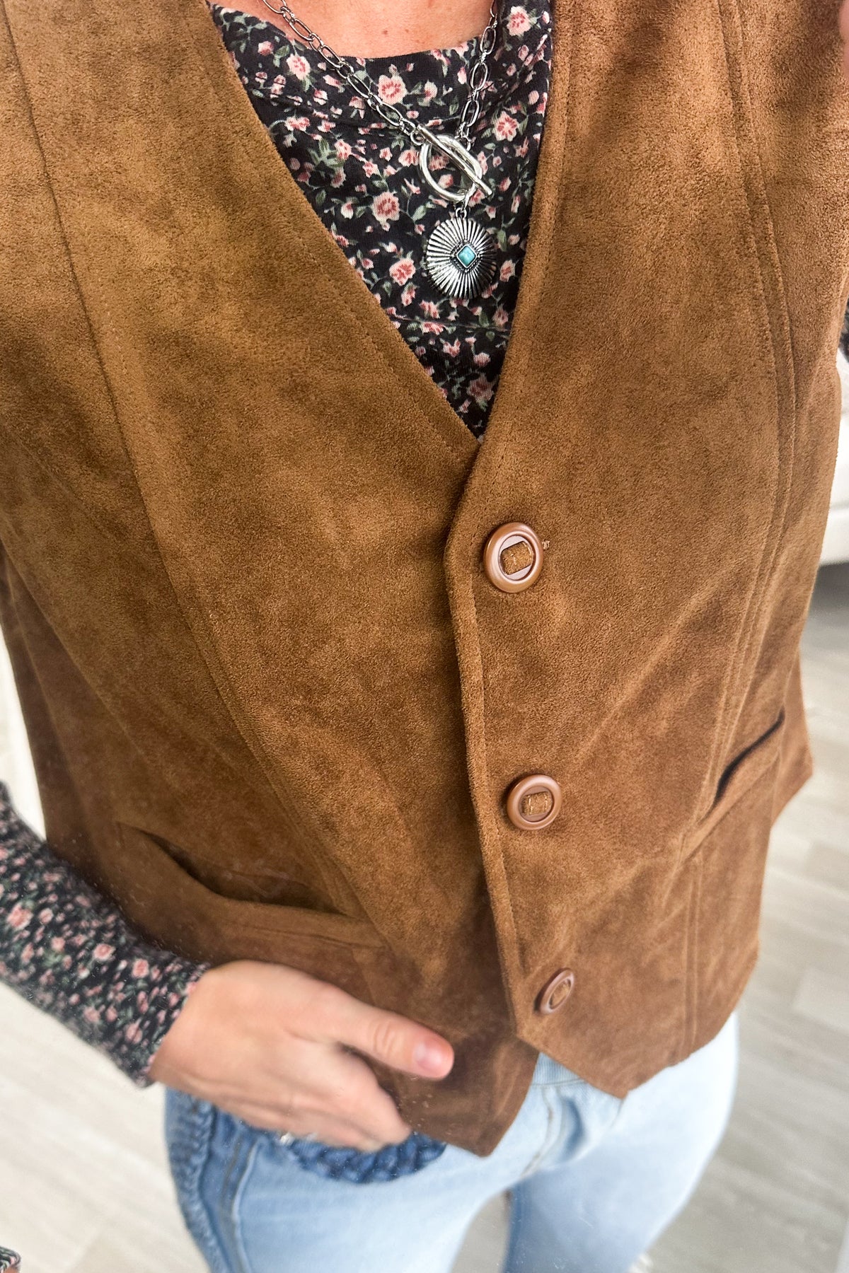 Camel Soft Faux Suede V-Neck Vest