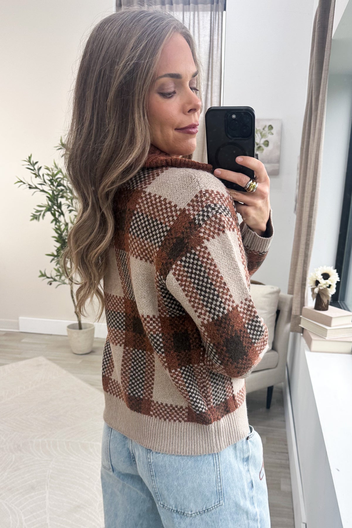 Staccato Taupe Plaid Sweater Full Zip Jacket