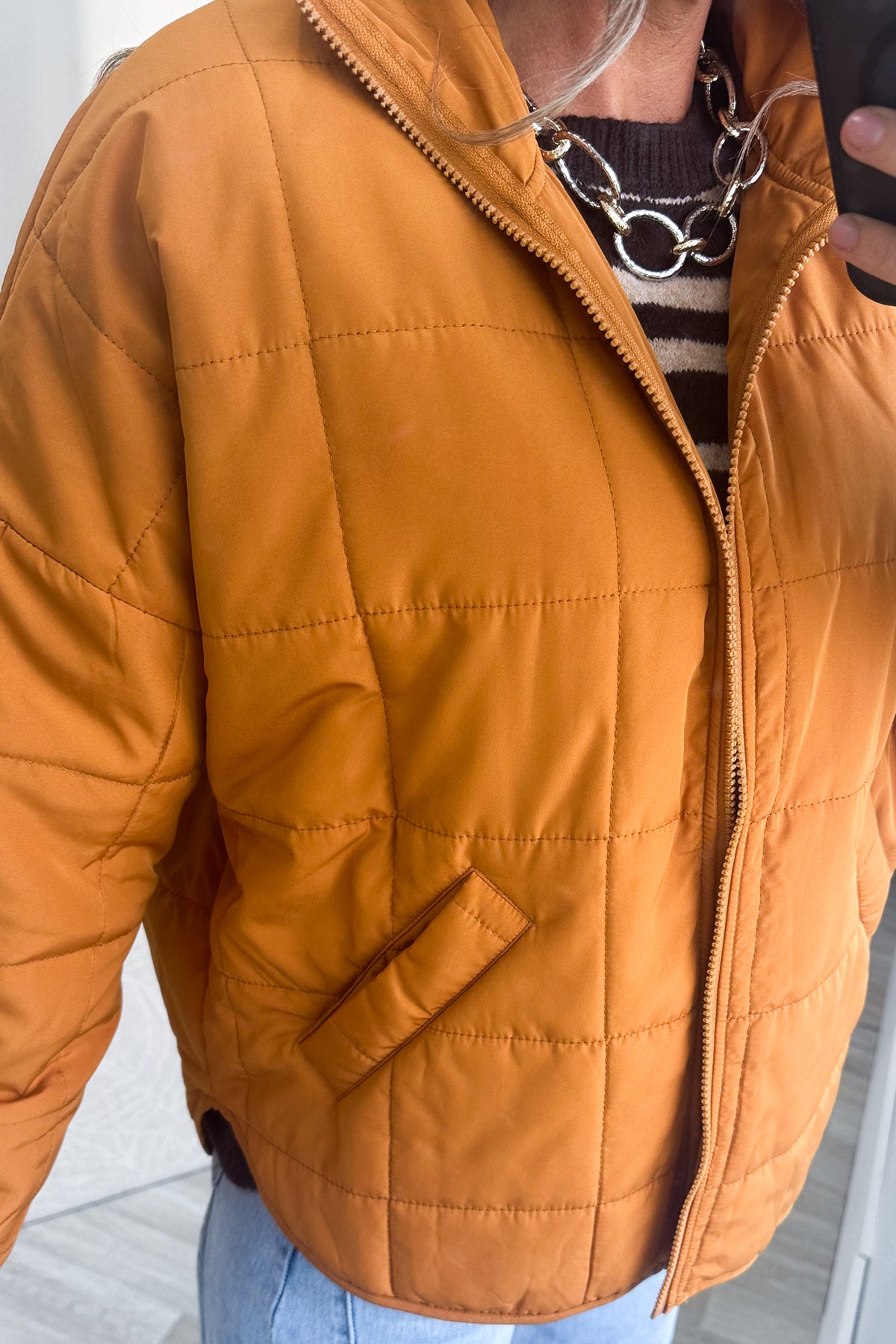 Butterscotch High Neck Zipper Quilt Jacket
