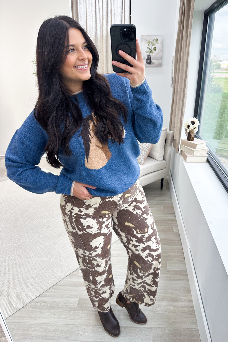 Cow Print Casual Barrel Pants