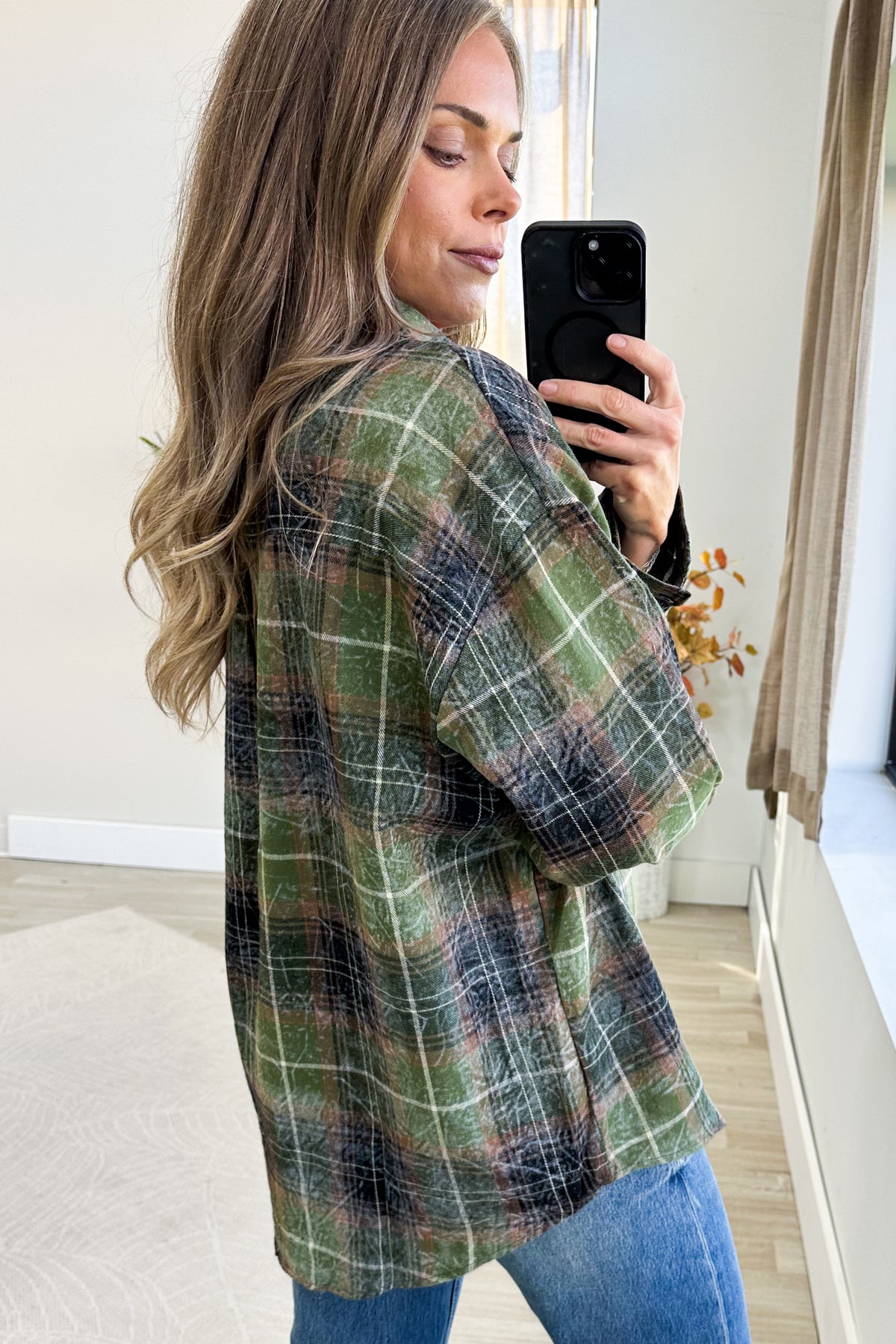 Plaid Mineral Wash Long Sleeves Button Down Top
