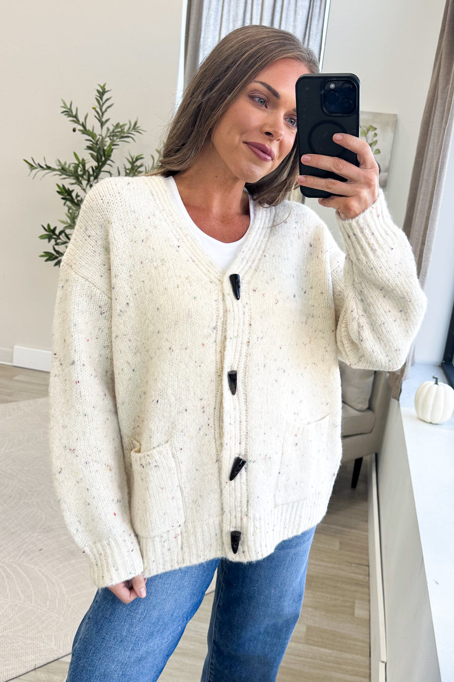 Cream Confetti Knit Cardigan