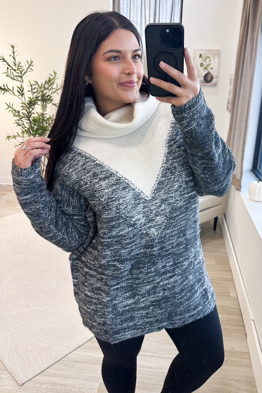 Charcoal And Ivory Tunic Sweater