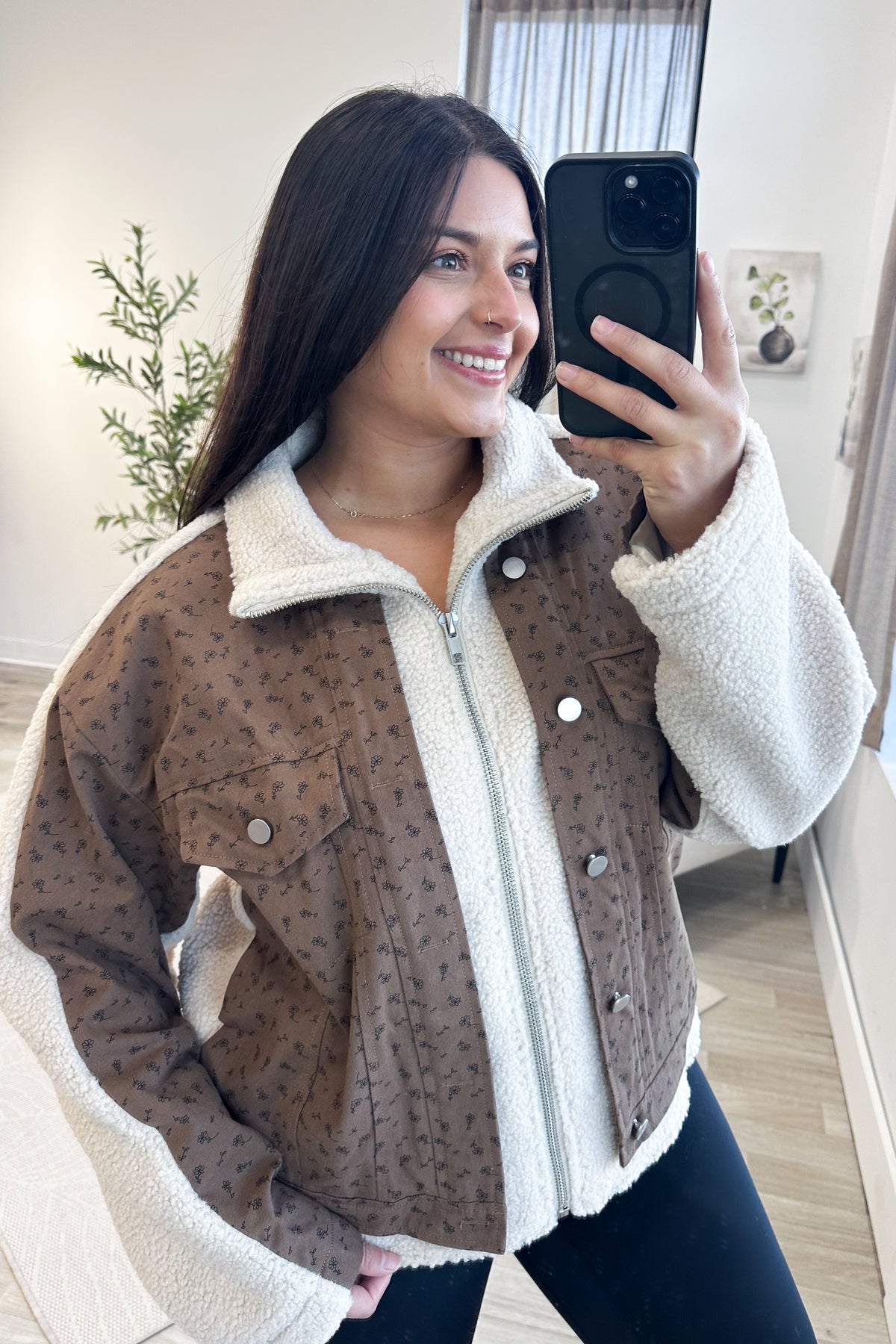 Brown Denim Sherpa Contrast Jacket