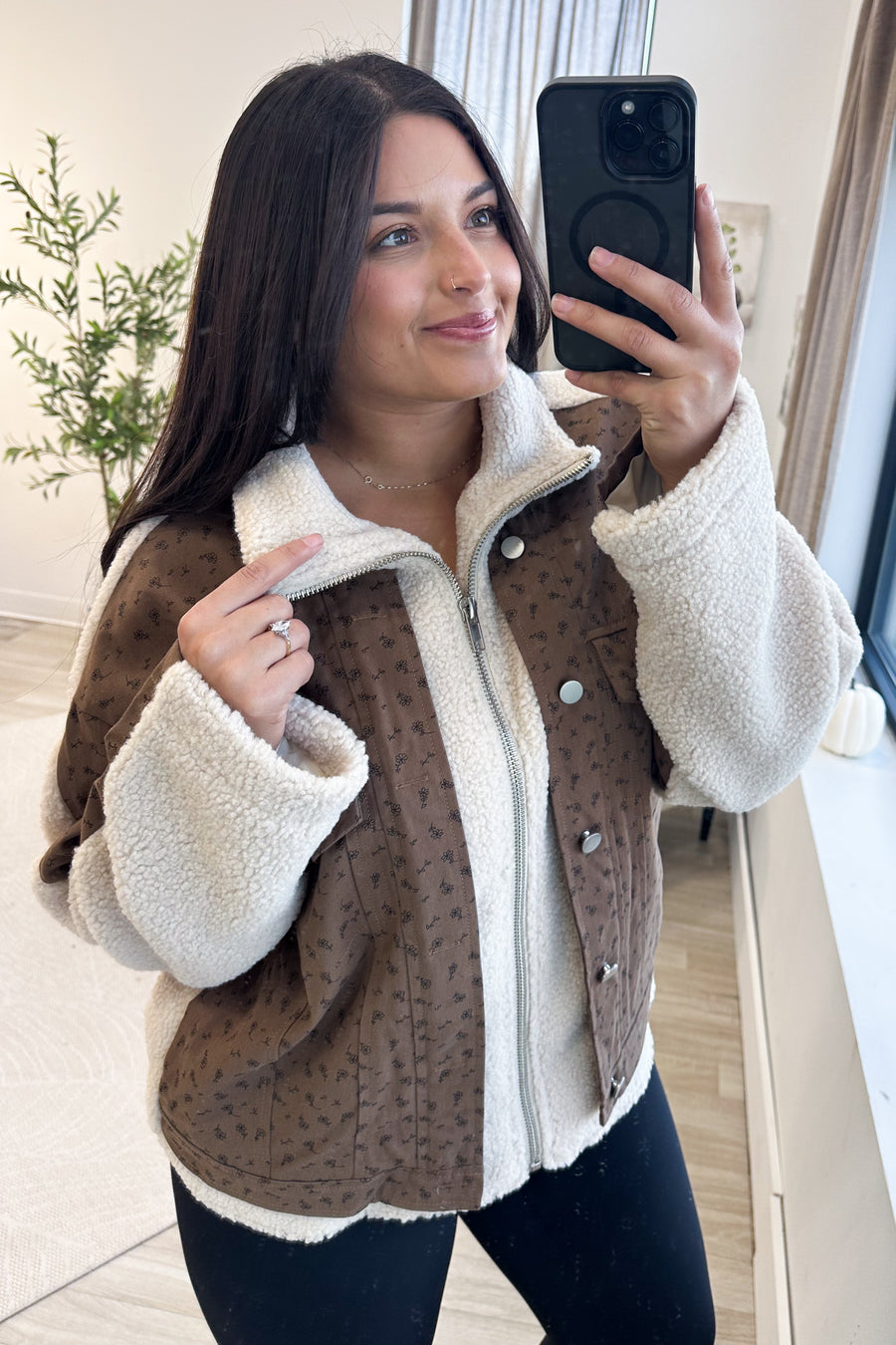 Brown Denim Sherpa Contrast Jacket