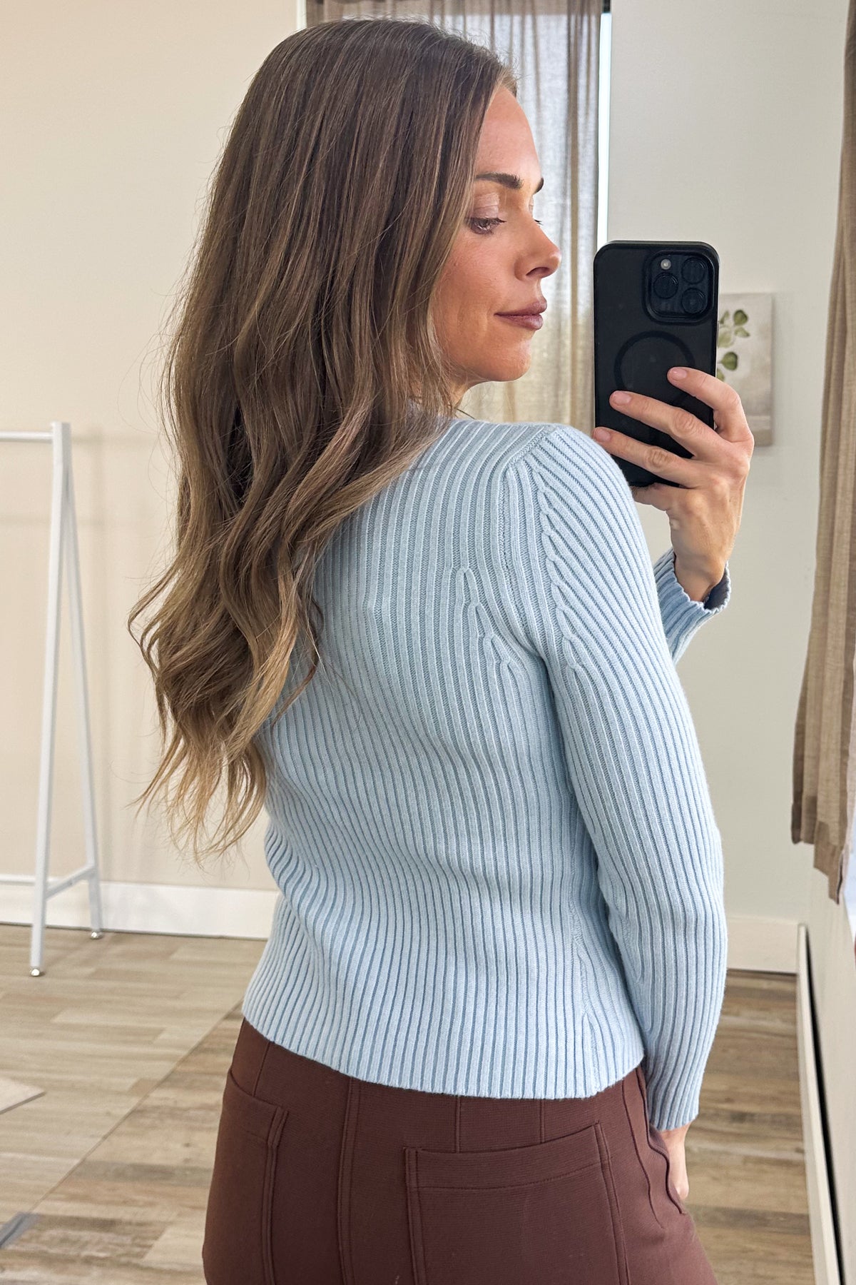 Baby Blue Argyle Pattern Ribbed Cardigan