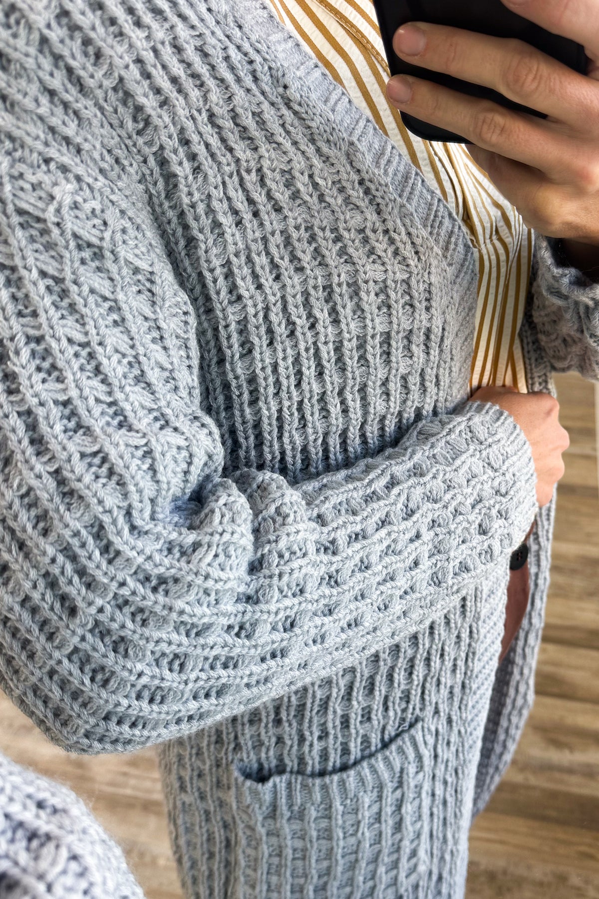 Waffle Knit Open Front Long Cardigan