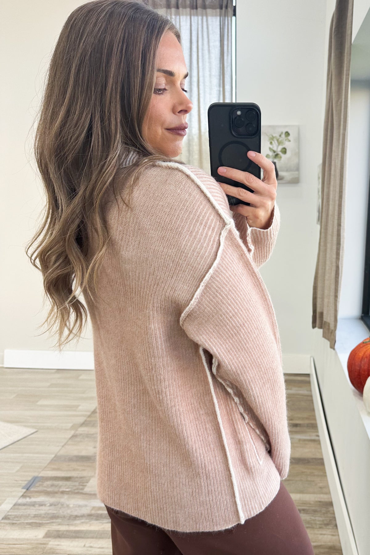 Dusty Rose Rib Pocket Button Cardigan