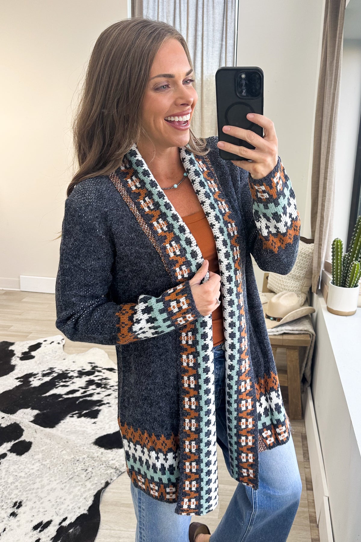 Navy Tribal Trim Sweater Cardigan