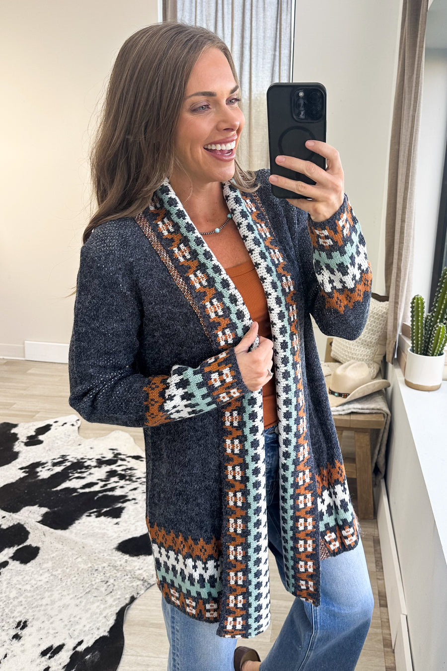 Navy Tribal Trim Sweater Cardigan