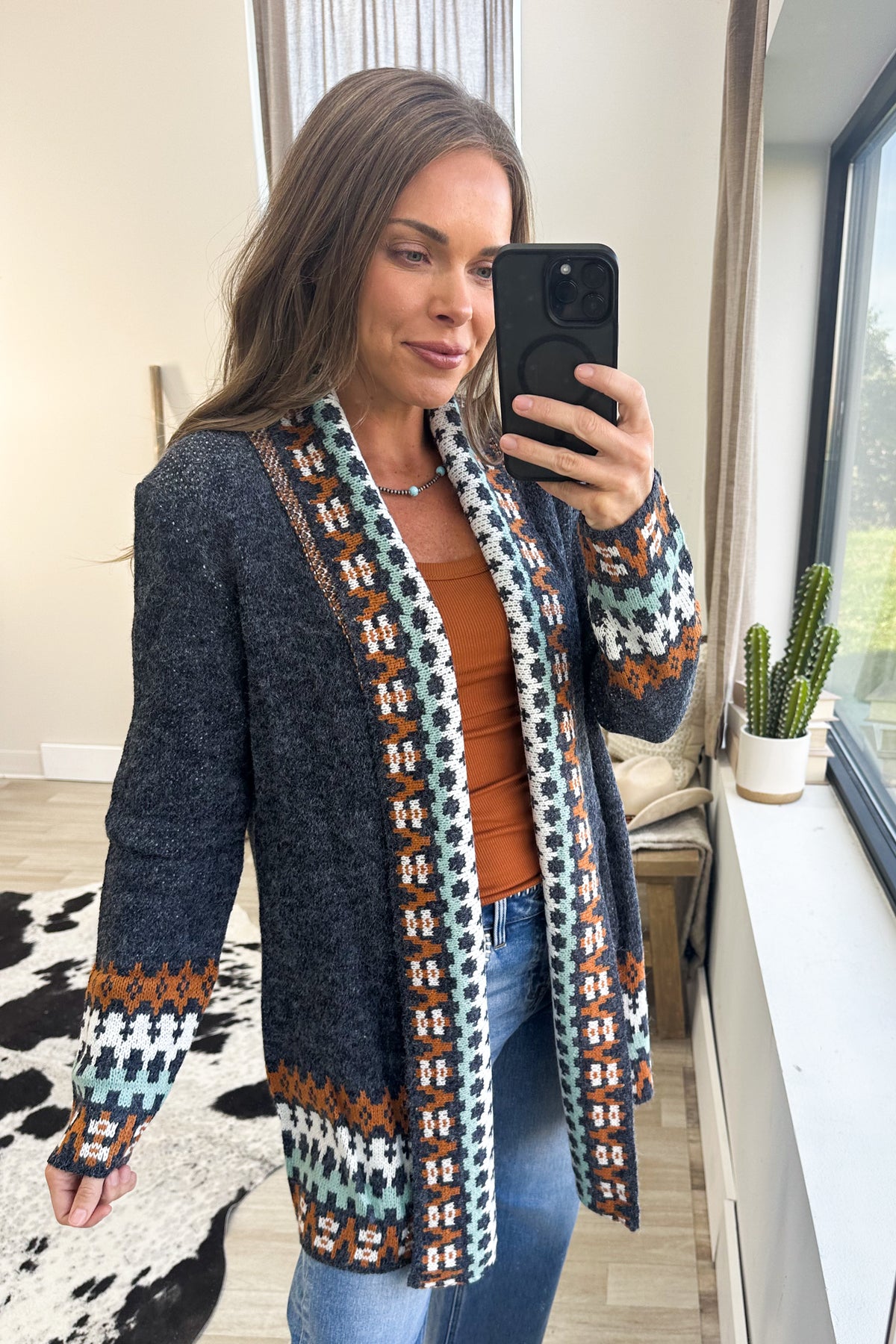 Navy Tribal Trim Sweater Cardigan