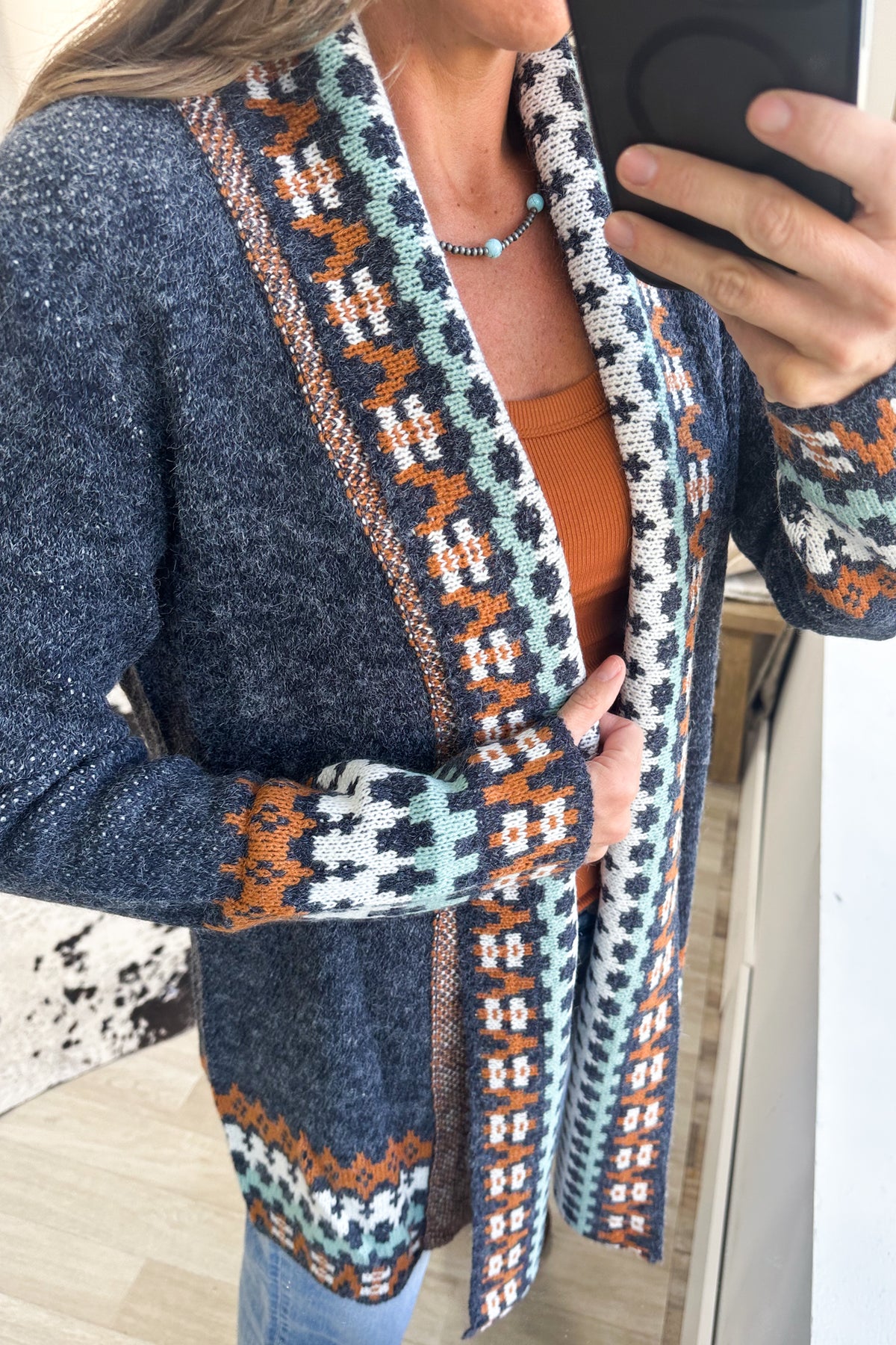 Navy Tribal Trim Sweater Cardigan