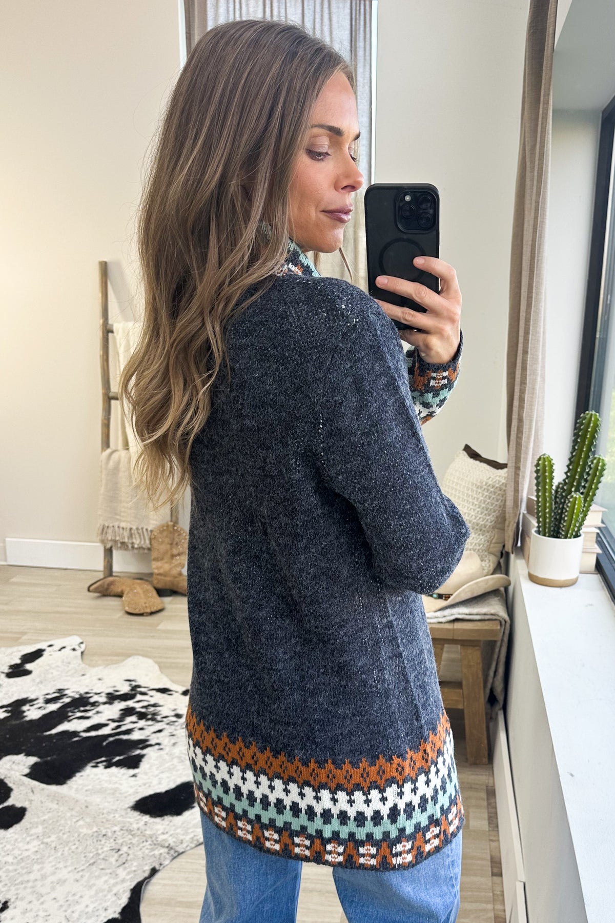 Navy Tribal Trim Sweater Cardigan