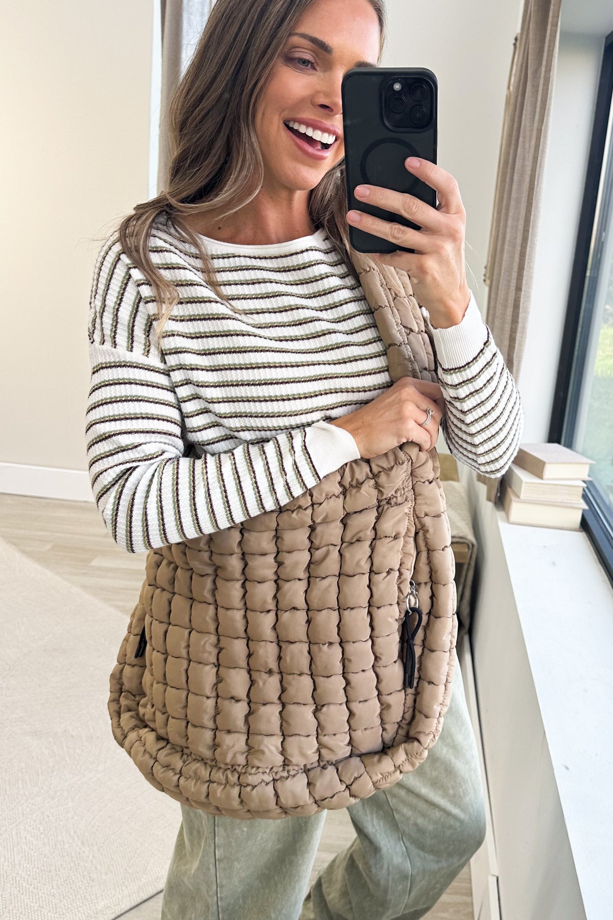 Ash Mocha Quilted Carryall Crossbody Bag