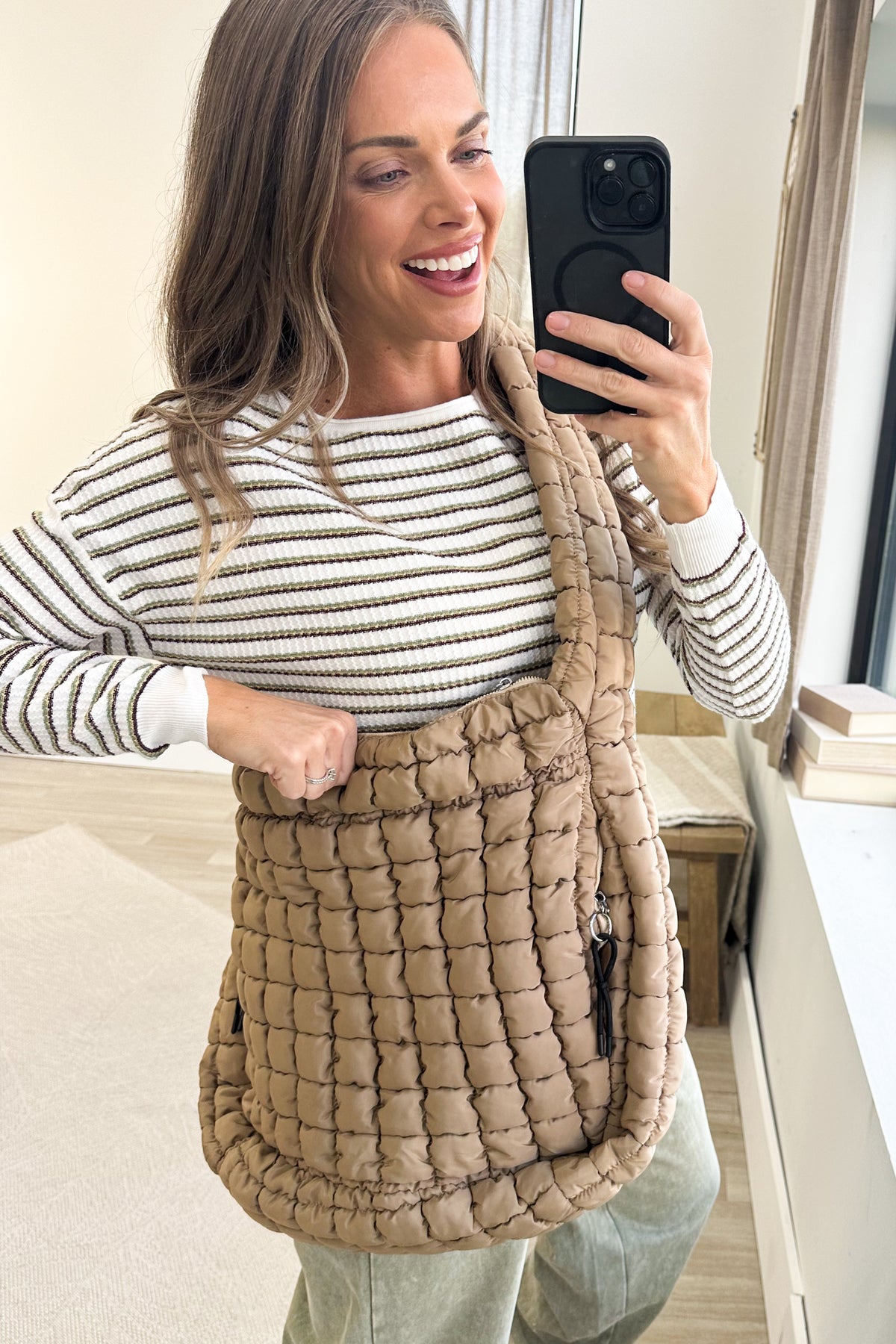 Ash Mocha Quilted Carryall Crossbody Bag