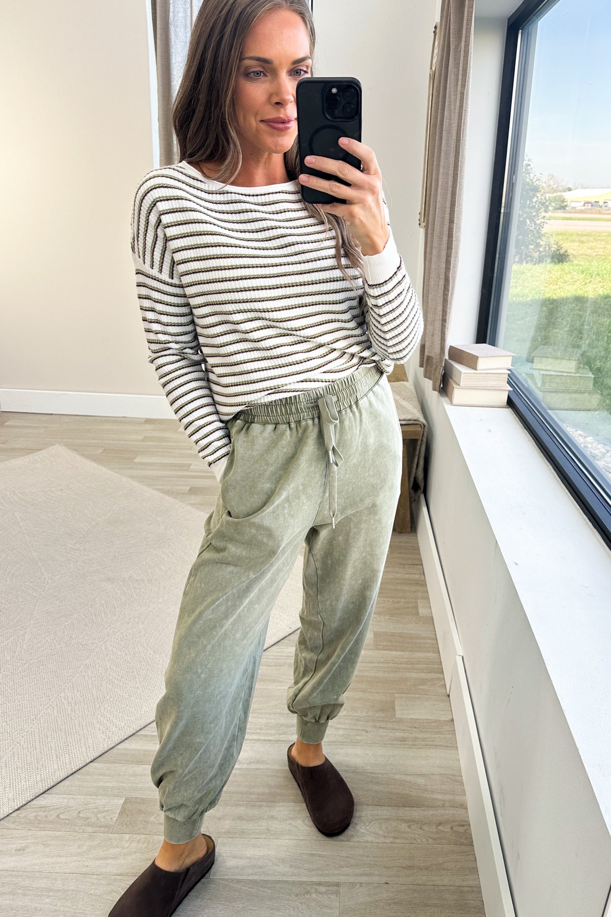 Washed Olive Drawstring Joggers