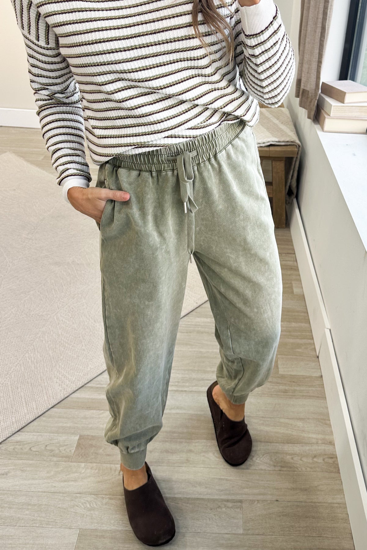 Washed Olive Drawstring Joggers