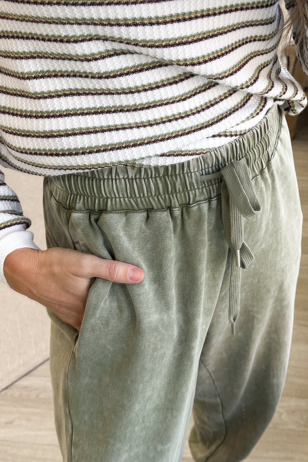 Washed Olive Drawstring Joggers