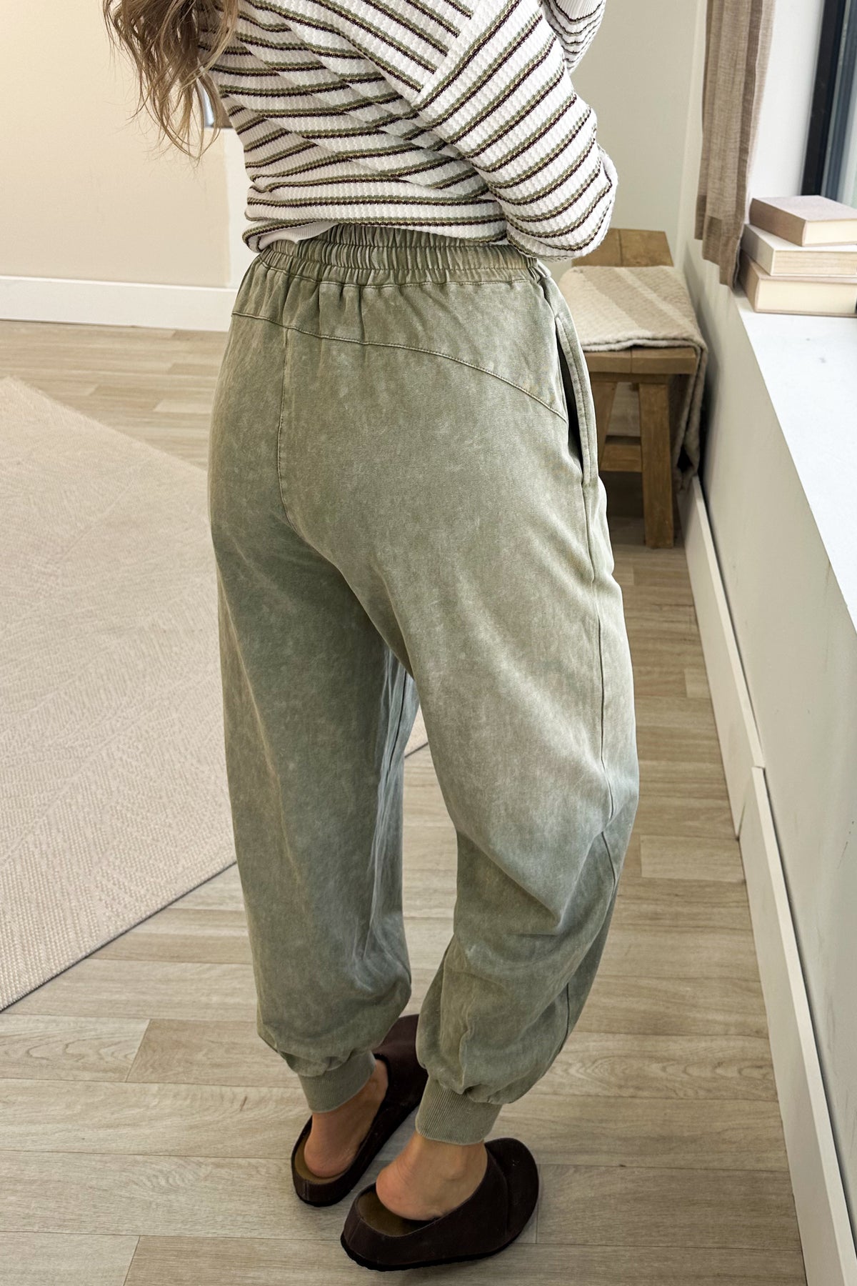 Washed Olive Drawstring Joggers