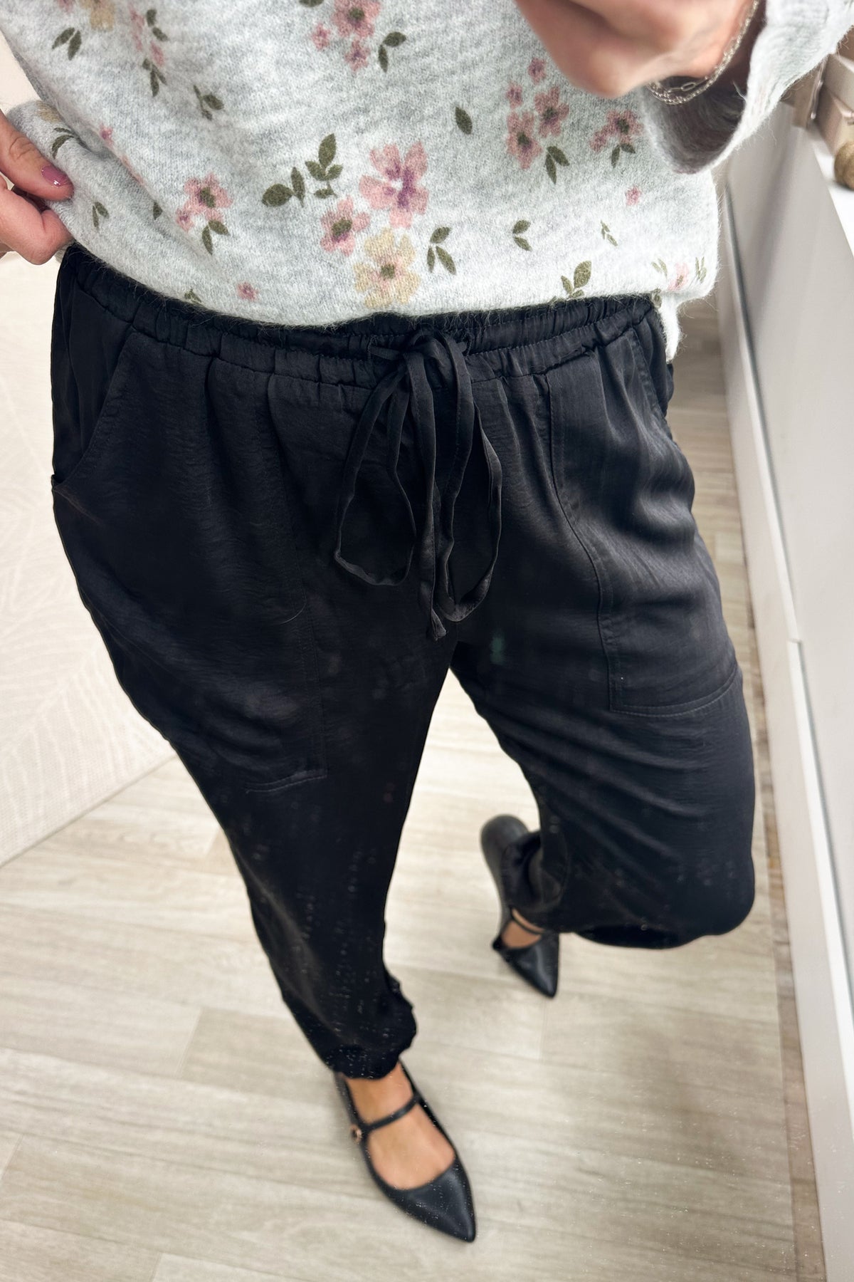 Black Satin Feel Jogger Pants