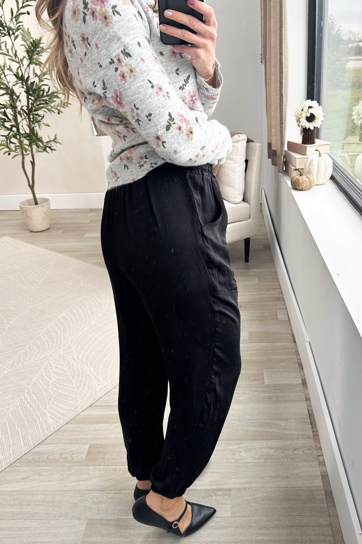 Black Satin Feel Jogger Pants