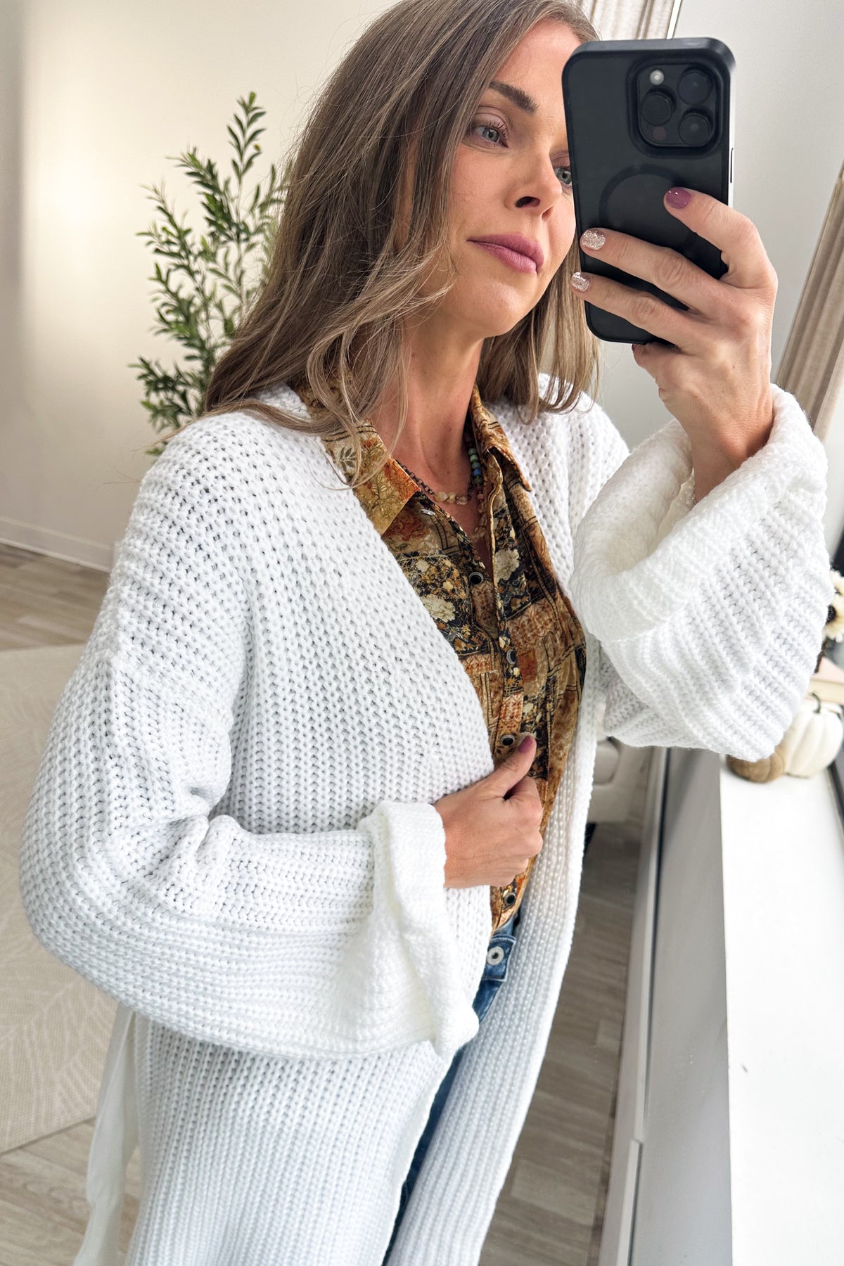 Ivory Open Front Fringe Cardigan