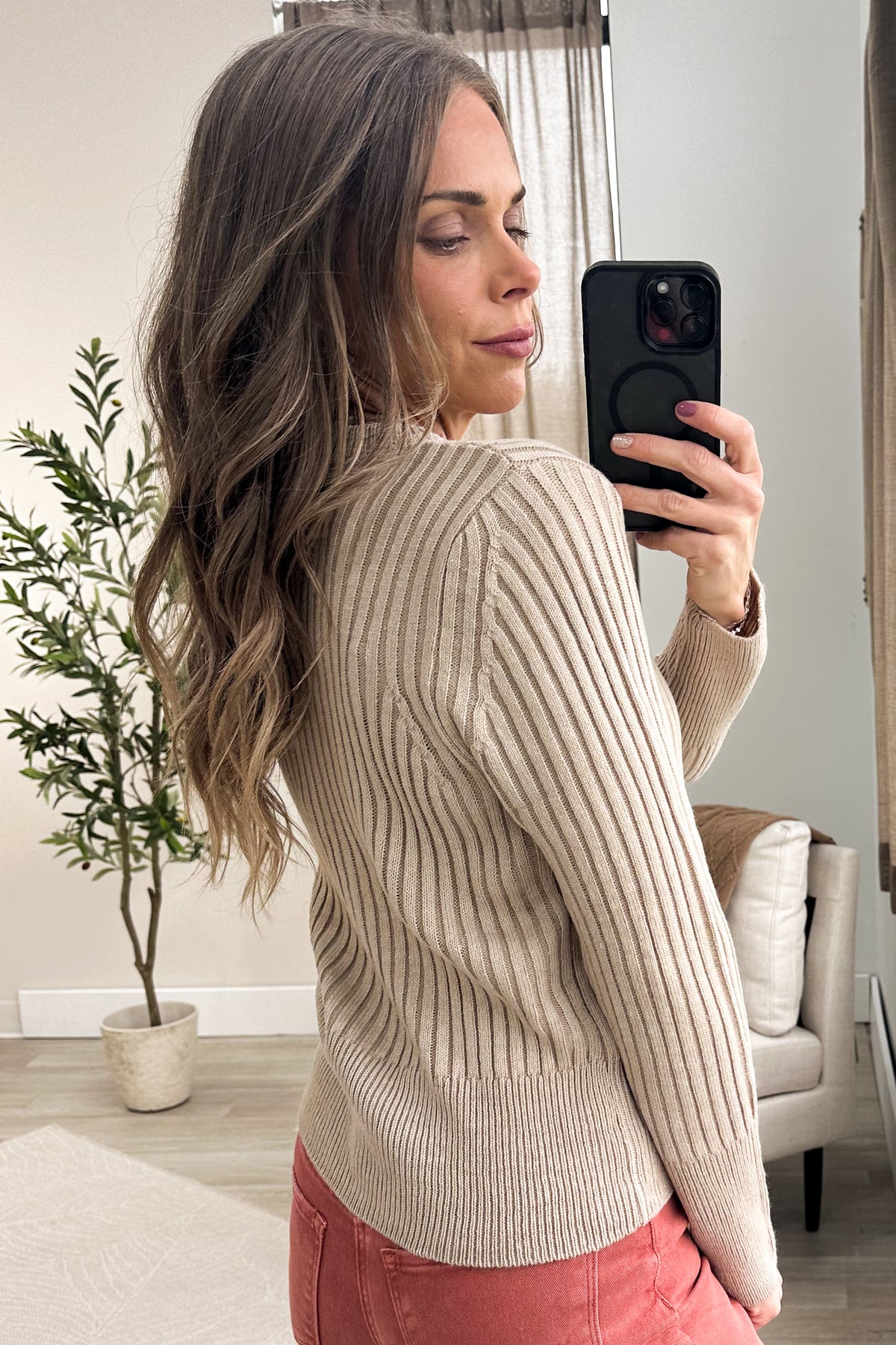 Light Mocha Two Tone Ribbed Cardigan